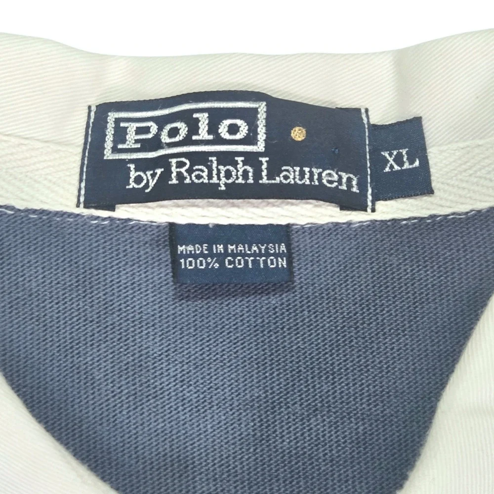 Vtg Polo Ralph Lauren Rugby Shirt Mens XL Blue‎ Short Sleeve Contrast Collar Y2K